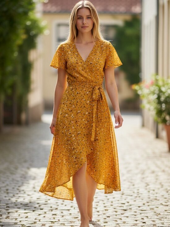 Sienna Sky Dresses & Skirts - Sienna Sky Mustard Floral Midi Dress